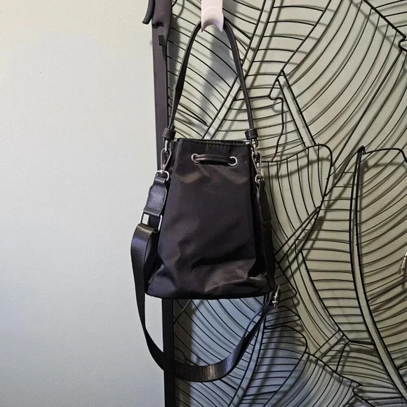 GAP | Black Nylon Vegan Leather Drawstring Mini Bucket  Bag - NWOT - Picture 3 of 12